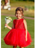 Red Lace Tulle Short Flower Girl Dress With Heart Cutout